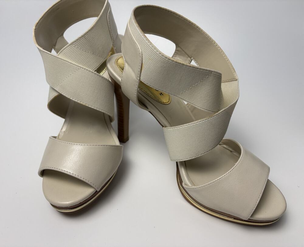 Metaphor White Heels Crisscross Strap Sandal Women's Size 7.5M
